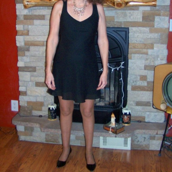 BESTY AND ADAM SEXY BLACK MINI DRESS w SHEER BLUE BUTTERFLY BACK - Picture 13 of 13